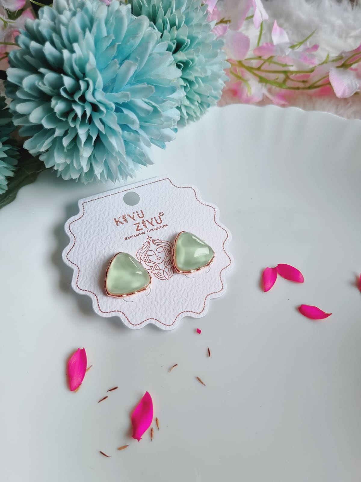 Pastel Green Rose Gold Earring